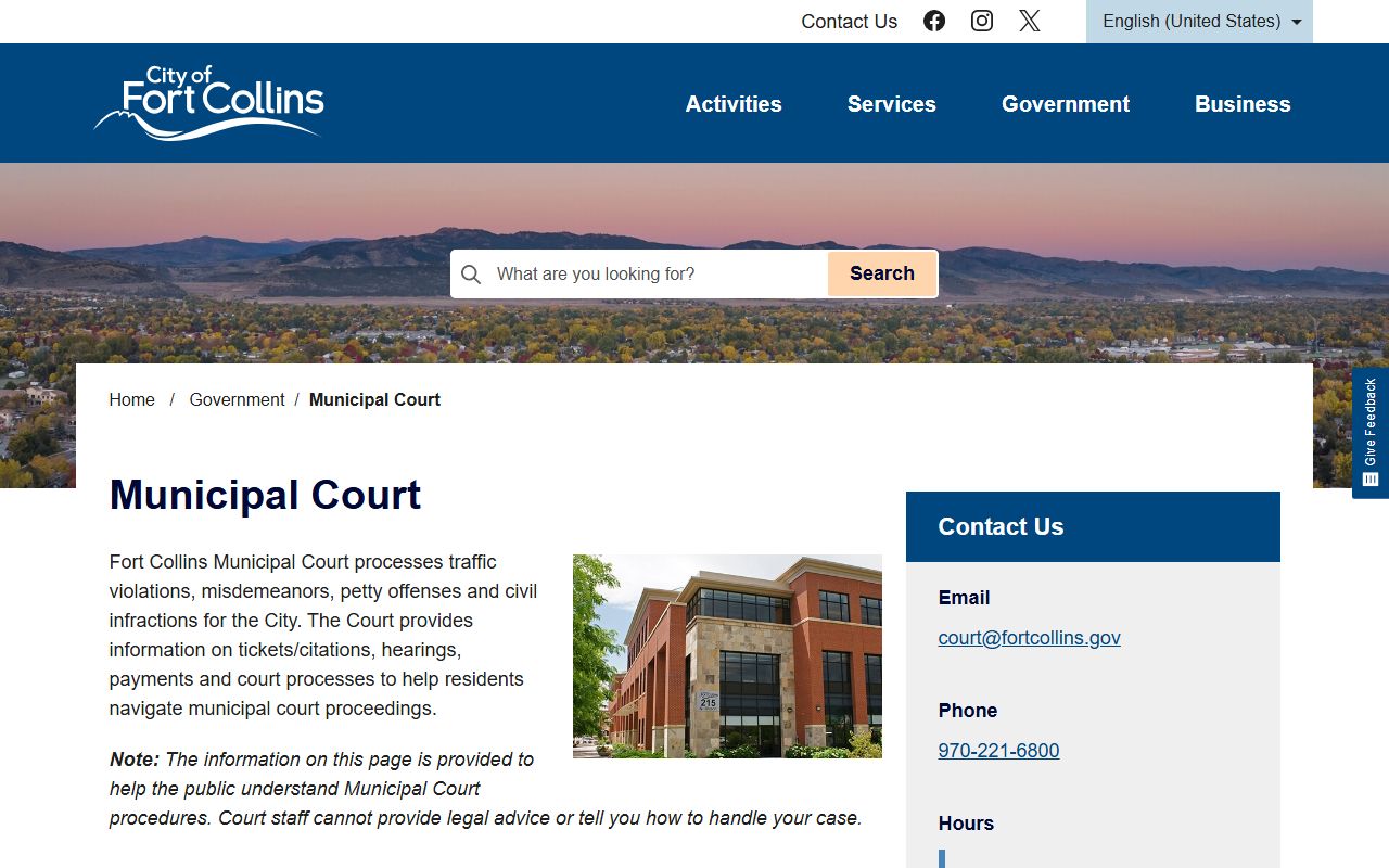 Fort Collins Municipal Court website